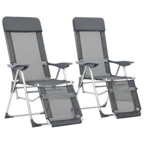 Sillas de camping plegables con reposapiés 2 uds textilene gris de vidaXL, Sillas de jardín - Ref: Foro24-360145, Precio: 169...