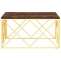 Mesa de centro acero inoxidable madera maciza reciclada dorada