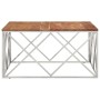 Mesa de centro acero inoxidable plateado y madera maciza acacia