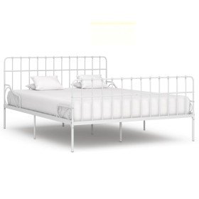 Estructura cama con somier sin colchón metal blanco 200x200 cm Estructura cama con somier sin colchón metal blanco 200x200 cm