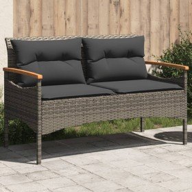 Banco de jardín con cojines ratán sintético gris 116x62,5x74 cm Banco de jardín con cojines ratán sintético gris 116x62,5x74 cm