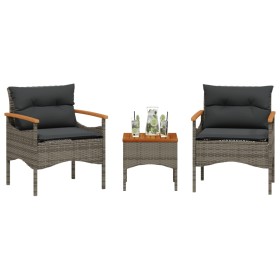 Set de sofá de jardín 3 pzas y cojines ratán sintético gris Set de sofá de jardín 3 pzas y cojines ratán sintético gris