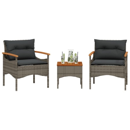 Set de sofá de jardín 3 pzas y cojines ratán sintético gris en Conjuntos de jardín | Comprar online en Foro24
