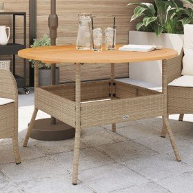 Mesa de jardín superficie de madera ratán PE beige Ø110x71 cm Mesa de jardín superficie de madera ratán PE beige Ø110x71 cm