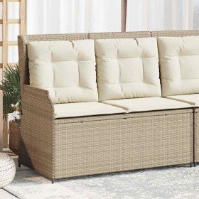Sillón reclinable de jardín con cojines ratán sintético beige Sillón reclinable de jardín con cojines ratán sintético beige