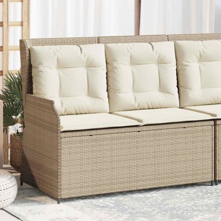 Sillón reclinable de jardín con cojines ratán sintético beige
