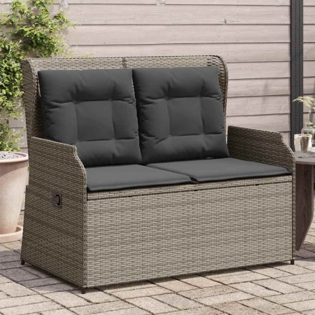 Sillón reclinable de jardín con cojines ratán sintético gris