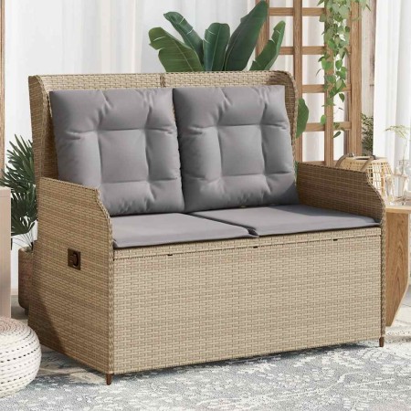 Sillón reclinable de jardín con cojines ratán sintético beige en Sofás de exterior | Comprar online en Foro24