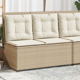 Sillón reclinable de jardín con cojines ratán sintético beige