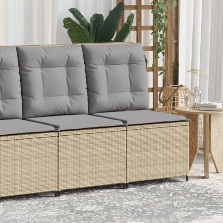 Sillón reclinable de jardín con cojines ratán sintético beige
