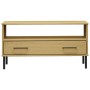Mesa de centro patas metal OSLO madera maciza marrón 85x50x45cm