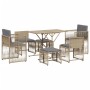 Set comedor de jardín 7 pzas con cojines ratán sintético beige
