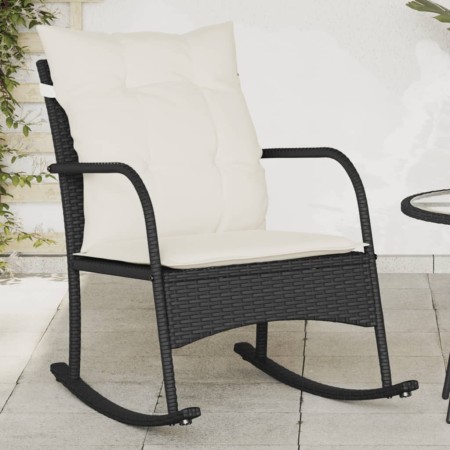 Silla mecedora de jardín con cojines ratán sintético negro en Sillas de jardín | Comprar online en Foro24