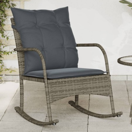 Silla mecedora de jardín con cojines ratán sintético gris en Sillas de jardín | Comprar online en Foro24