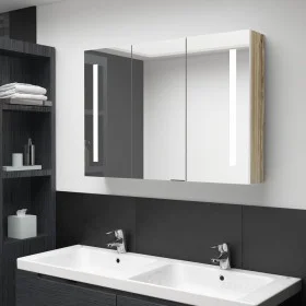 Badezimmerschrank mit LED-Spiegel in Weiß und Eiche 89x14x62 cm von vidaXL, Badezimmerwaschtische - Ref: Foro24-326530, Preis...
