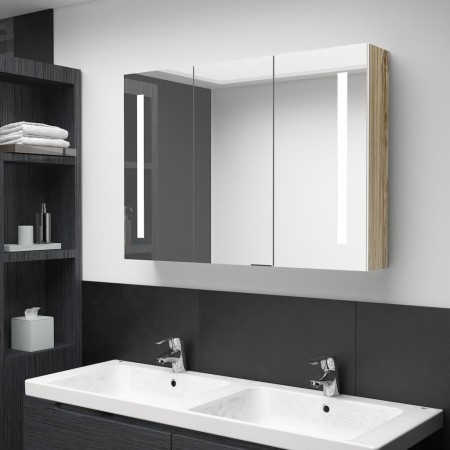 Armario de baño con espejo LED blanco y roble 89x14x62 cm de vidaXL, Tocadores de baño - Ref: Foro24-326530, Precio: 178,03 €...