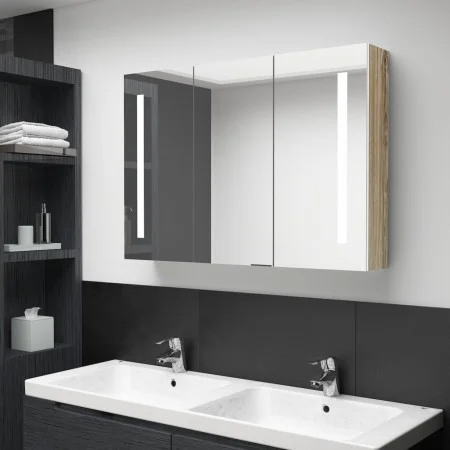 Badezimmerschrank mit LED-Spiegel in Weiß und Eiche 89x14x62 cm von vidaXL, Badezimmerwaschtische - Ref: Foro24-326530, Preis...