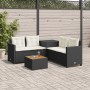 Sofá de jardín en forma de L con mesa y cojines ratán PE negro