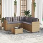 Sofá de jardín en forma de L con mesa y cojines ratán PE beige