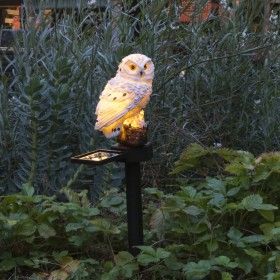 HI Lámpara solar de jardín con forma de búho blanco