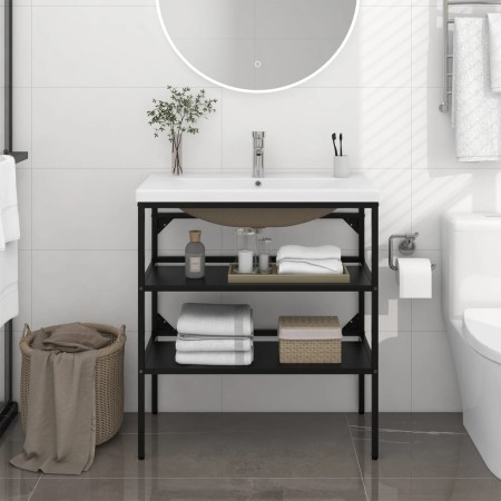 Estructura de baño con lavabo incorporado hierro negro de vidaXL, Tocadores de baño - Ref: Foro24-3101378, Precio: 230,46 €, ...