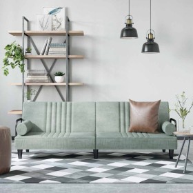 Sofá cama con reposabrazos terciopelo gris claro