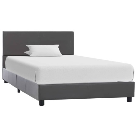 Estructura de cama sin colchón cuero sintético gris 90x200 cm