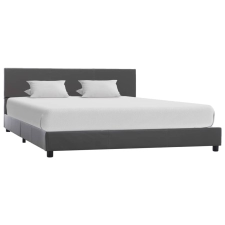 Estructura de cama de cuero sintético gris 160x200 cm