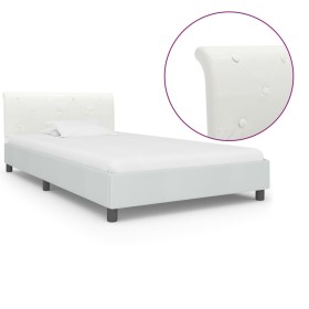 Estructura de cama sin colchón cuero sintético blanco 90x200 cm