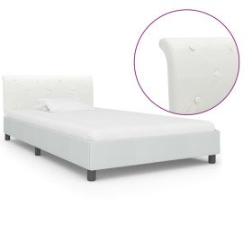 Estructura de cama sin colchón cuero sintético blanco 90x200 cm Estructura de cama sin colchón cuero sintético blanco 90x200 cm