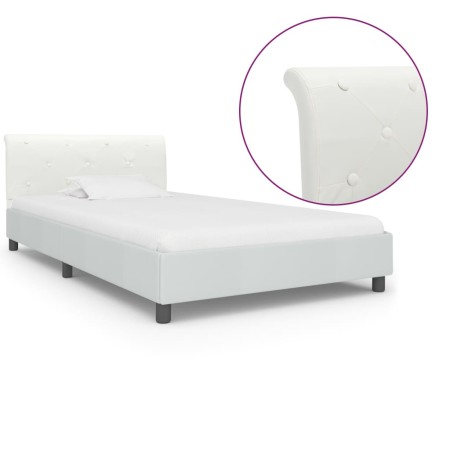 Estructura de cama sin colchón cuero sintético blanco 90x200 cm