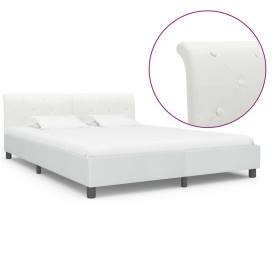 Estructura de cama de cuero sintético blanco 160x200 cm