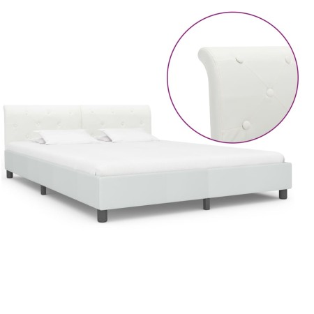 Estructura de cama de cuero sintético blanco 160x200 cm