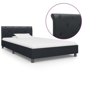 Estructura de cama sin colchón cuero sintético negro 90x200 cm