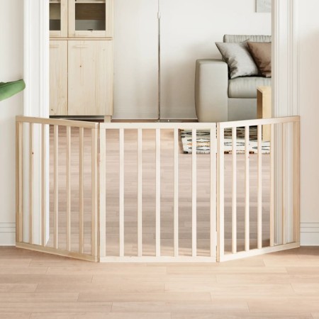 Puerta para perros plegable 3 paneles madera de álamo 150 cm