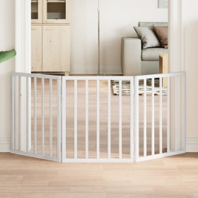Puerta para perros plegable 3 paneles madera álamo blanca 150cm