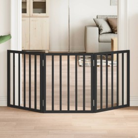 Puerta para perros plegable 3 paneles madera álamo negra 150 cm