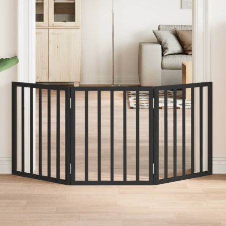 Puerta para perros plegable 3 paneles madera álamo negra 150 cm