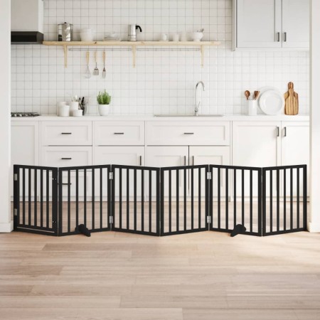 Puerta para perros plegable 6 paneles madera álamo negra 300 cm