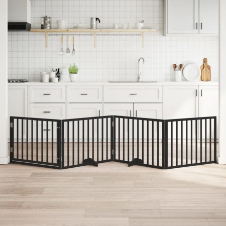 Puerta para perros plegable 4 paneles madera álamo negra 320 cm