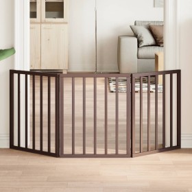 Puerta para perros plegable 3 paneles madera álamo marrón 150cm