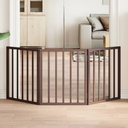 Puerta para perros plegable 3 paneles madera álamo marrón 150cm