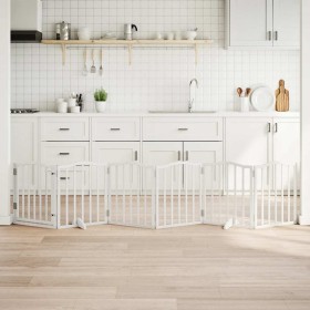 Puerta para perros plegable 3 paneles madera álamo blanca 300cm