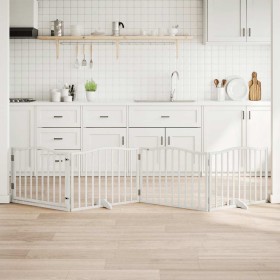 Puerta para perros plegable 4 paneles madera álamo blanca 320cm