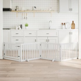 Puerta para perros plegable 4 paneles madera álamo blanca 320cm