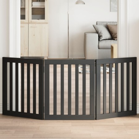 Puerta para perros plegable 3 paneles madera álamo negra 150 cm