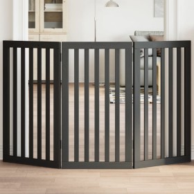Puerta para perros plegable 3 paneles madera álamo negra 150 cm