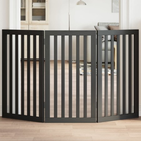 Puerta para perros plegable 3 paneles madera álamo negra 150 cm