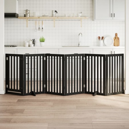 Puerta para perros plegable 6 paneles madera álamo negra 300 cm