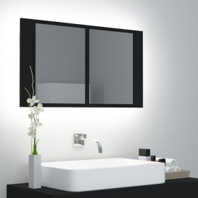 Armario espejo de baño con luz LED acrílico negro 80x12x45 cm